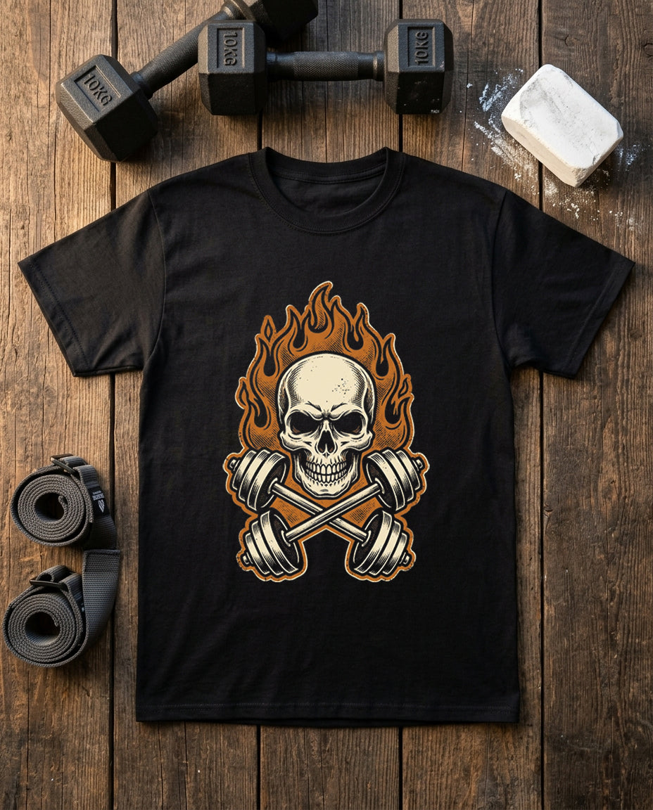 Flaming Skull & Dumbbells