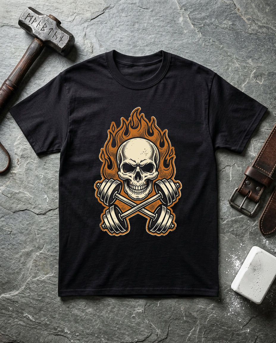 Flaming Skull & Dumbbells